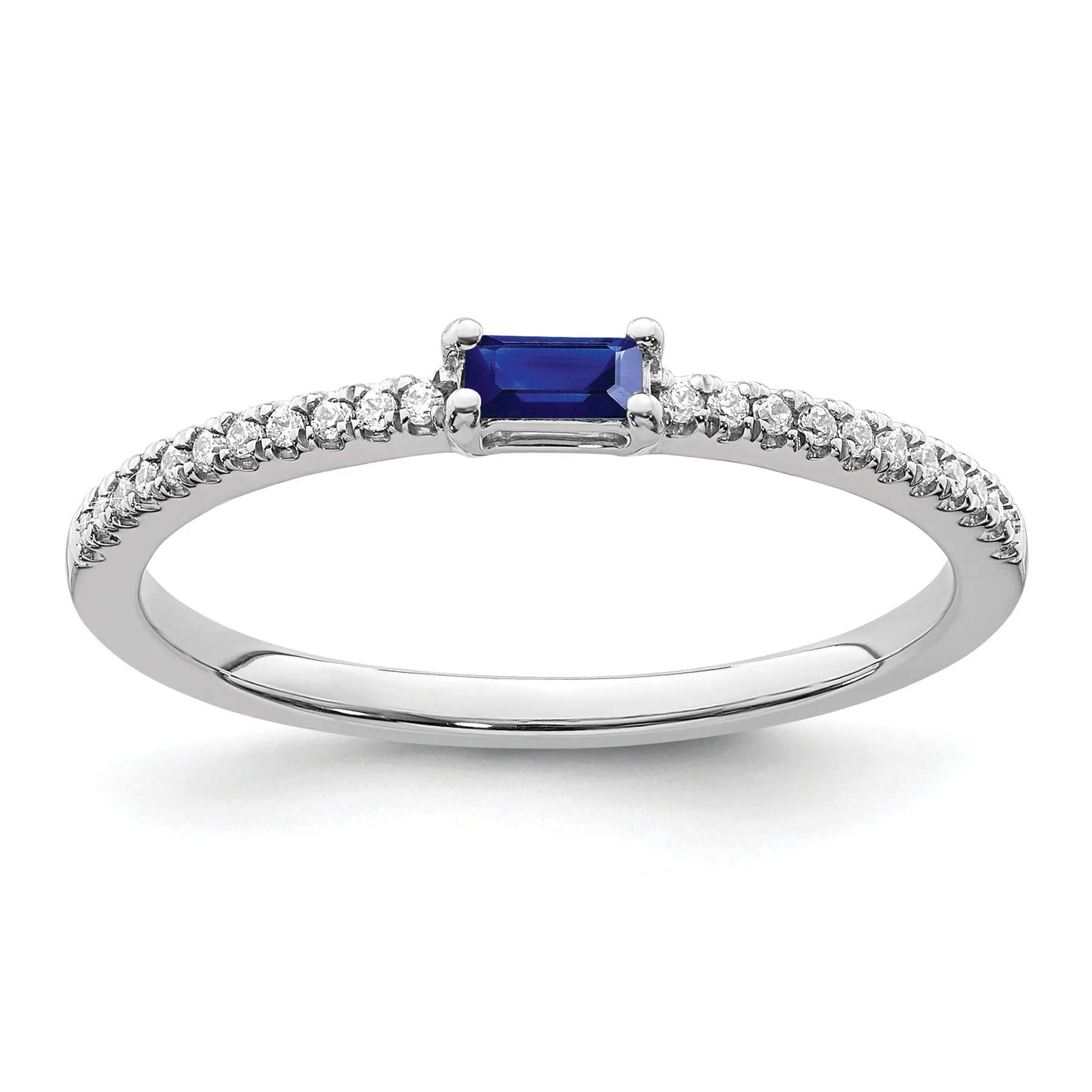 Baguette Blue Sapphire and Diamond Prong 14K White Gold Pave Classic Ring sold by Zulily