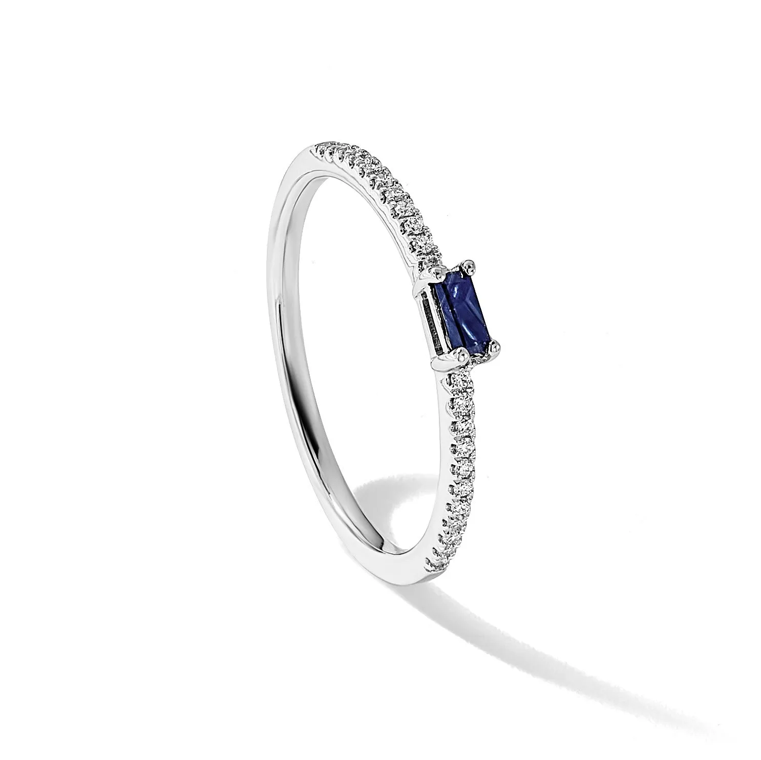 Baguette Blue Sapphire and Diamond Prong 14K White Gold Pave Classic Ring sold by Zulily product image thumbnail 2