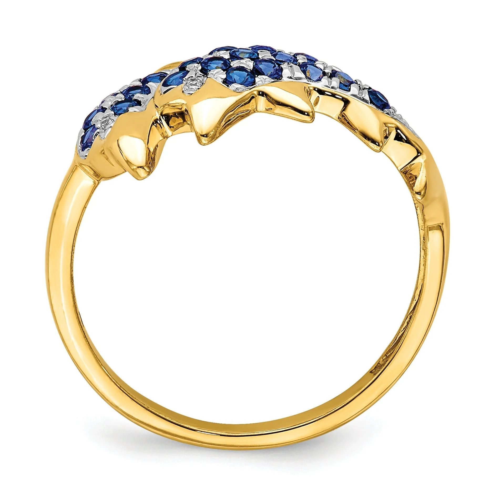 0.57 Ct Blue Sapphire and Diamond Prong 14k Yellow Gold Two Dolphins Ring sold by Zulily product image thumbnail 5