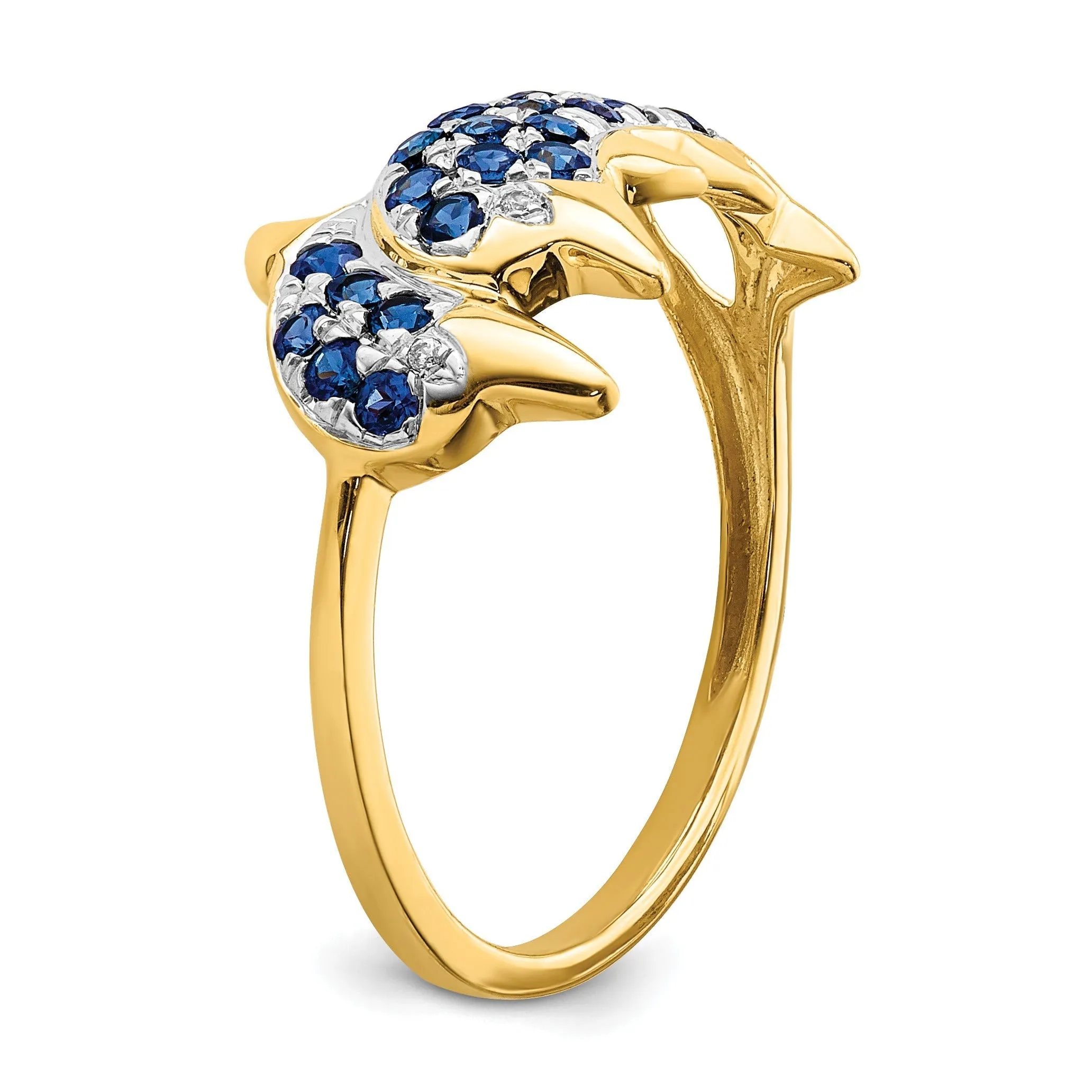 0.57 Ct Blue Sapphire and Diamond Prong 14k Yellow Gold Two Dolphins Ring sold by Zulily product image thumbnail 2