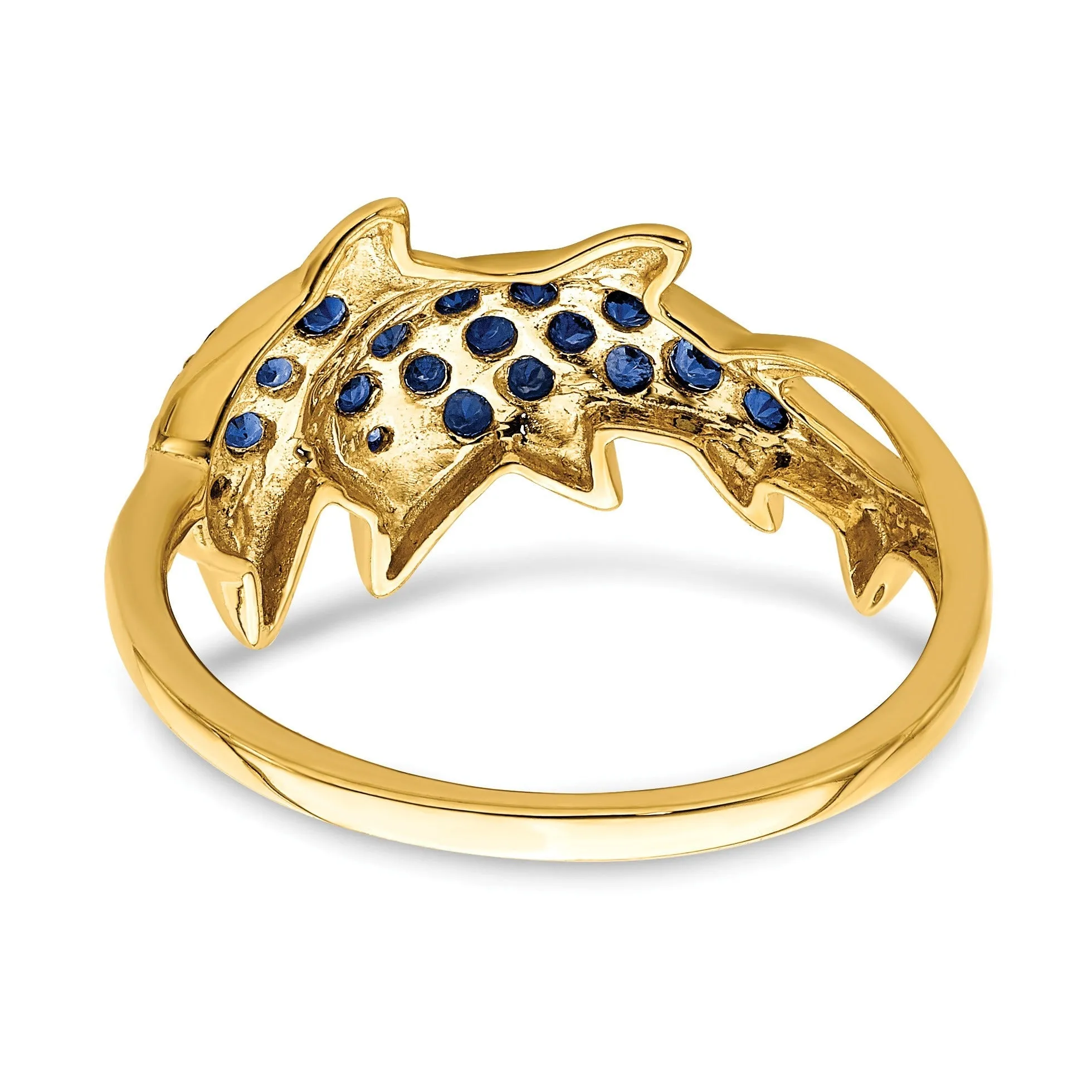 0.57 Ct Blue Sapphire and Diamond Prong 14k Yellow Gold Two Dolphins Ring sold by Zulily product image thumbnail 3