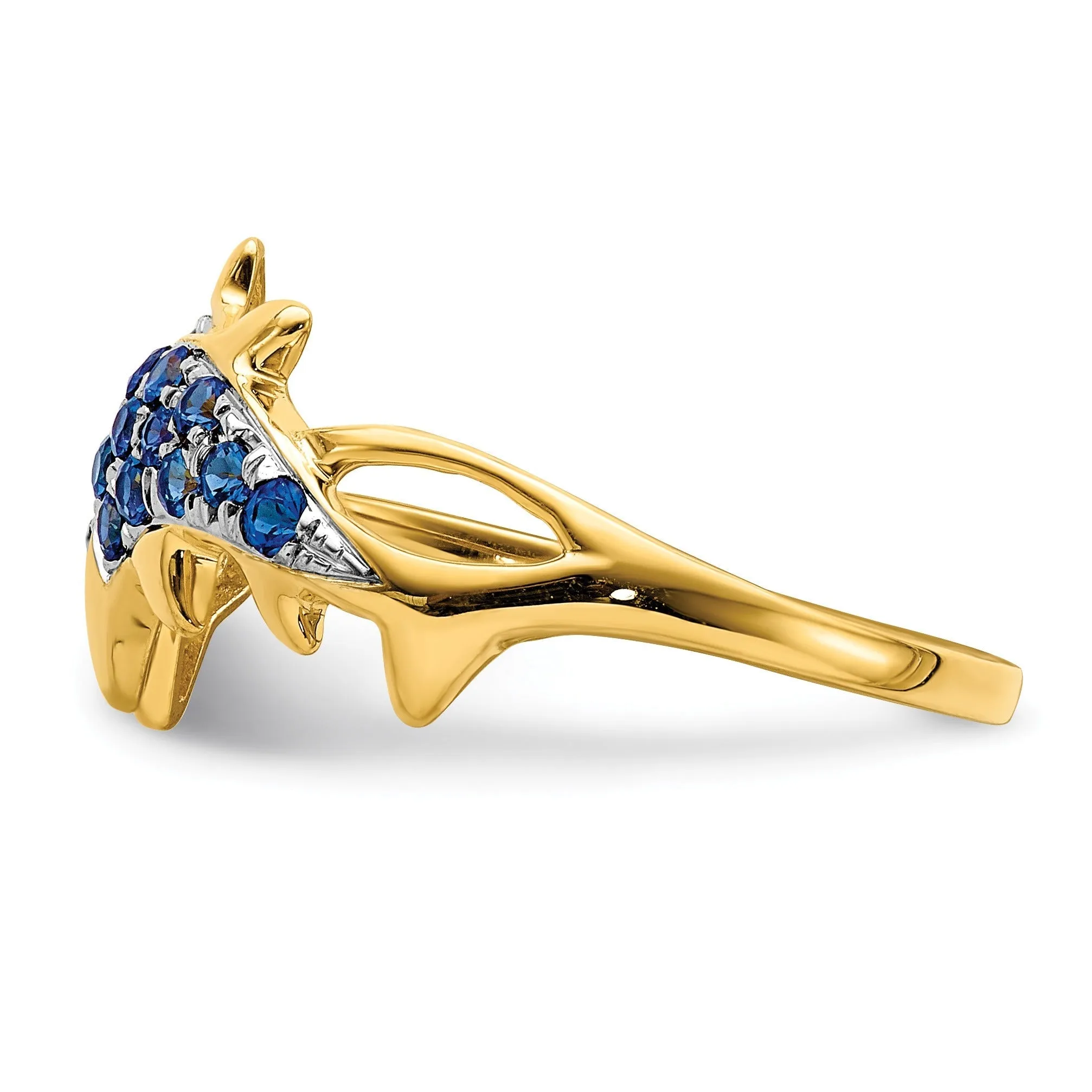 0.57 Ct Blue Sapphire and Diamond Prong 14k Yellow Gold Two Dolphins Ring sold by Zulily product image thumbnail 4