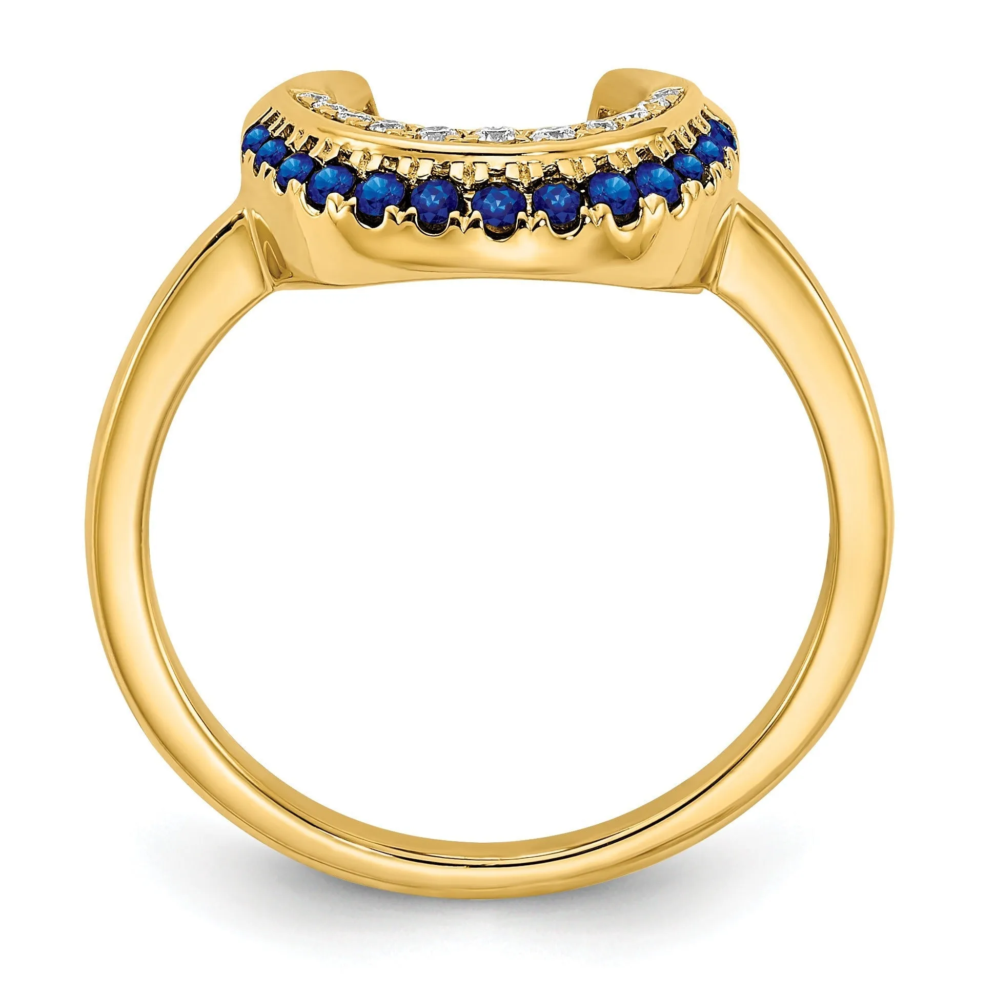 0.25 Ct Round Blue Sapphire & Diamond Pavé 14K Yellow Gold Horseshoe Curved Band Moon Ring sold by Zulily product image thumbnail 5
