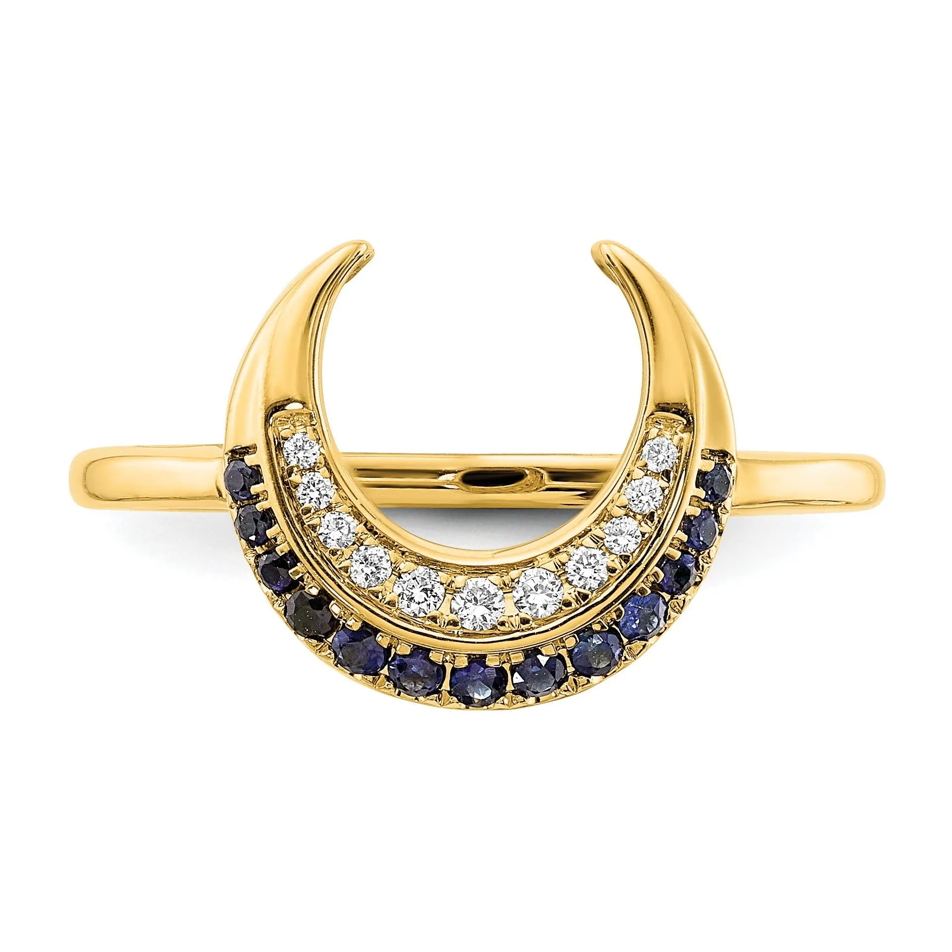 0.25 Ct Round Blue Sapphire & Diamond Pavé 14K Yellow Gold Horseshoe Curved Band Moon Ring sold by Zulily product image thumbnail 3