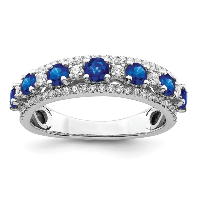 1.58 Ct Round Blue Sapphire & Diamond Prong 14K White Gold Statement Band Ring made by Zulily