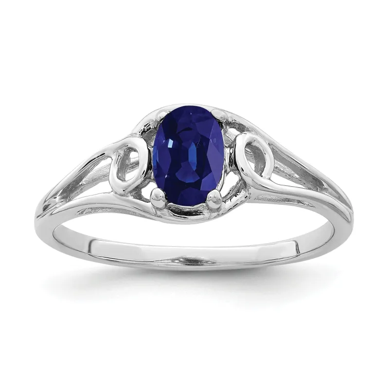 Oval Blue Sapphire Prong 14K White Gold Solitaire Swirl Band Ring made by Zulily