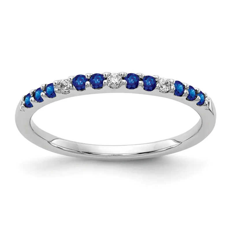 0.3 Ct Round Blue Sapphire and Diamond White Gold Pave Half Eternity Ring made by Zulily