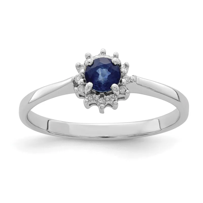 0.34 Ct Round Blue Sapphire and Diamond Prong Silver Snowflake Halo Ring made by Zulily