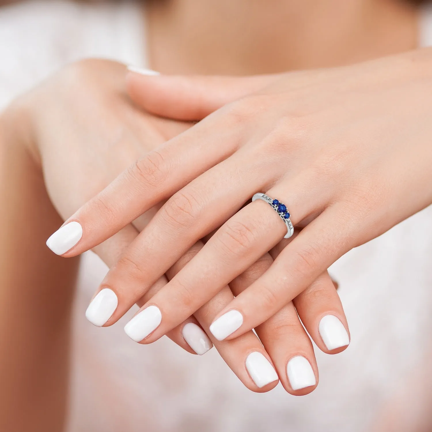 0.34 Ct Round Blue Sapphire and Diamond Prong 14k White Gold Three stone Ring sold by Zulily product image thumbnail 2