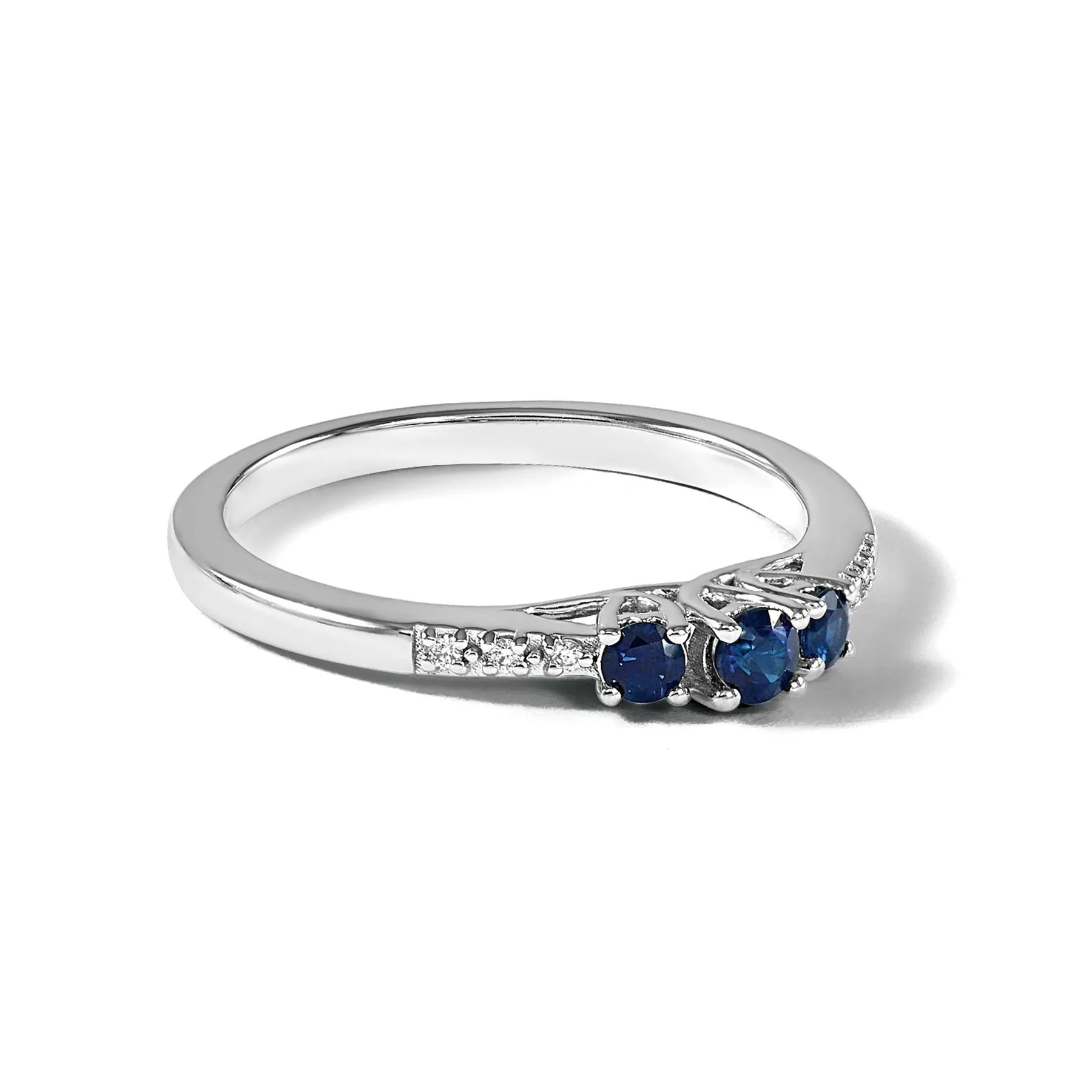 0.34 Ct Round Blue Sapphire and Diamond Prong 14k White Gold Three stone Ring sold by Zulily product image thumbnail 3