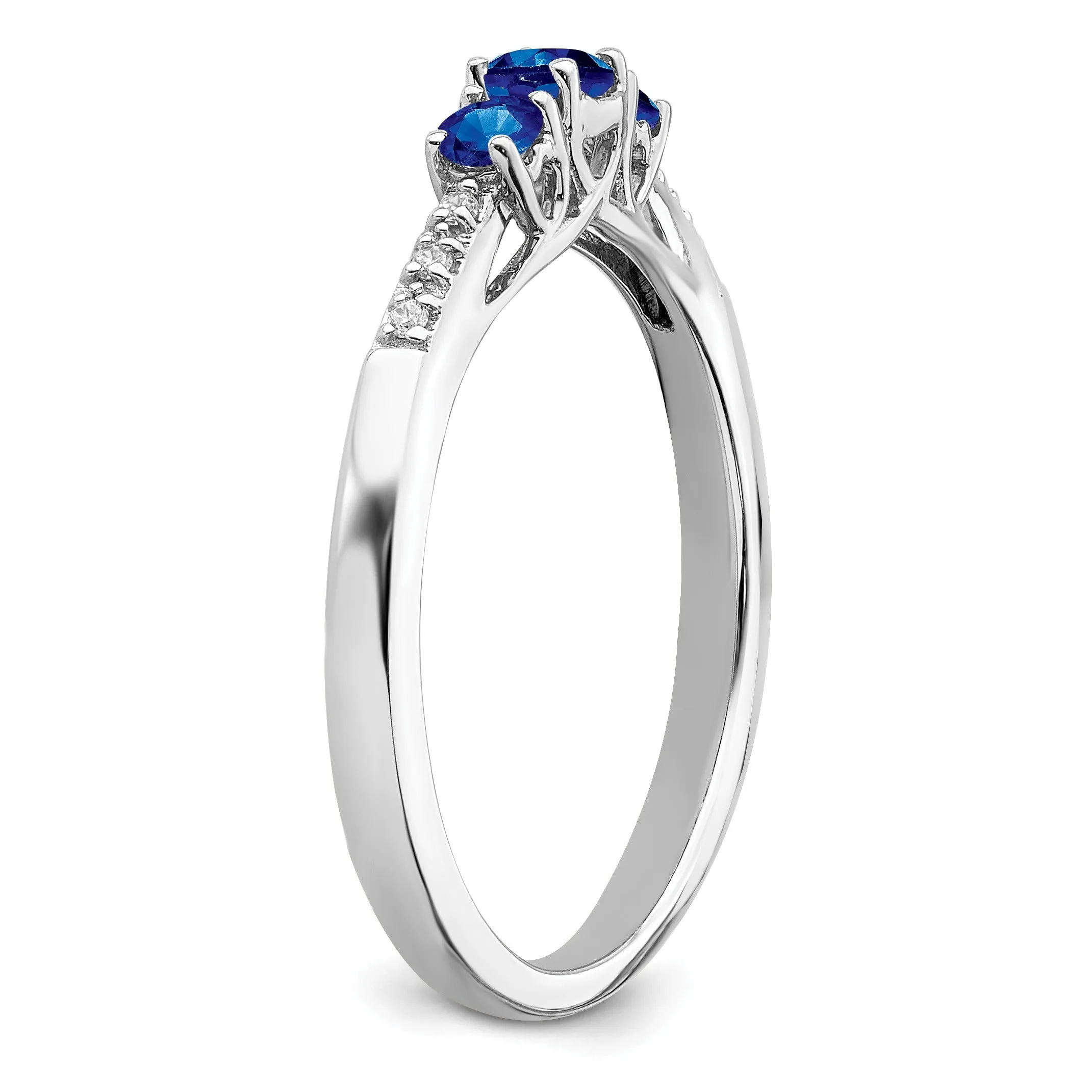0.34 Ct Round Blue Sapphire and Diamond Prong 14k White Gold Three stone Ring sold by Zulily product image thumbnail 4
