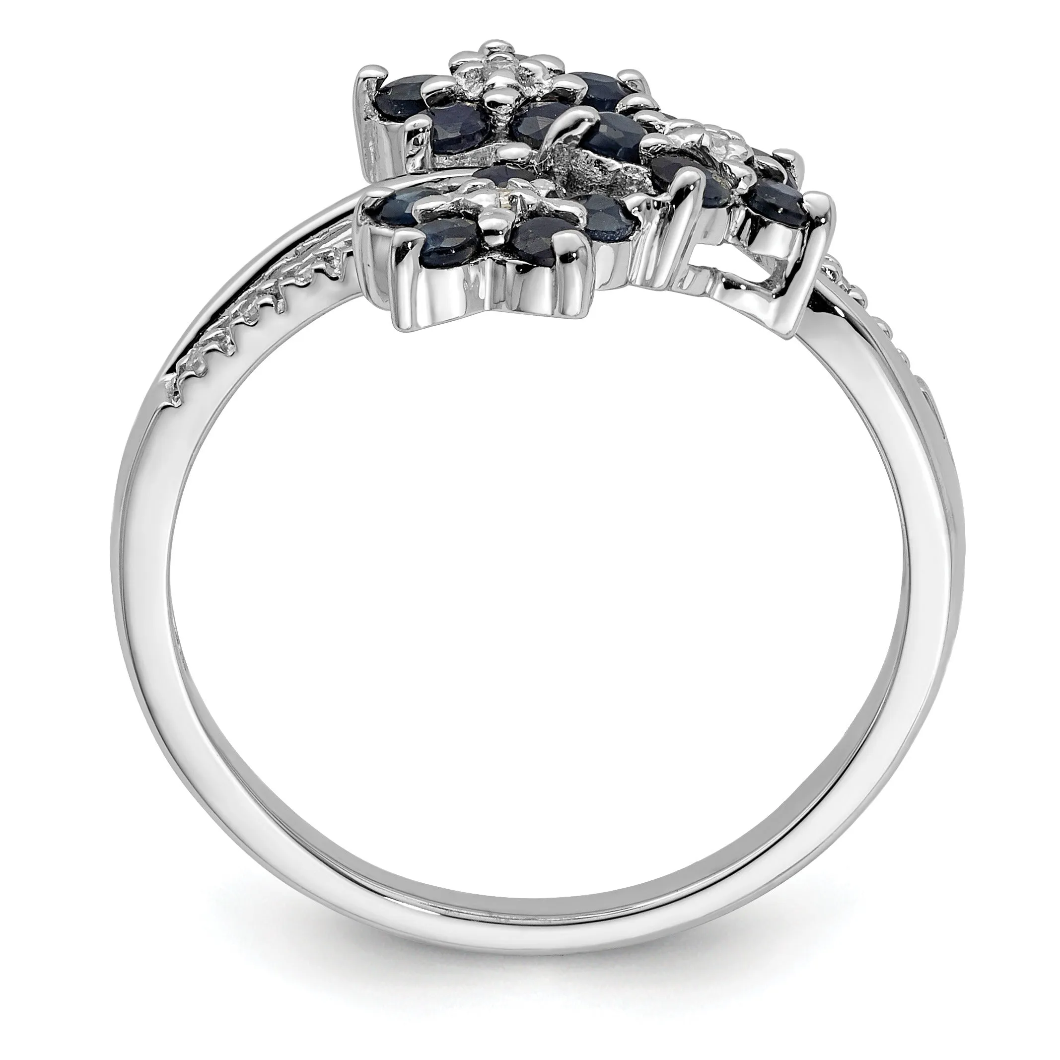 0.6 Ct Blue Sapphire & Diamond Prong Rhodium-Plated Sterling Silver Three-Flower Ring sold by Zulily product image thumbnail 5