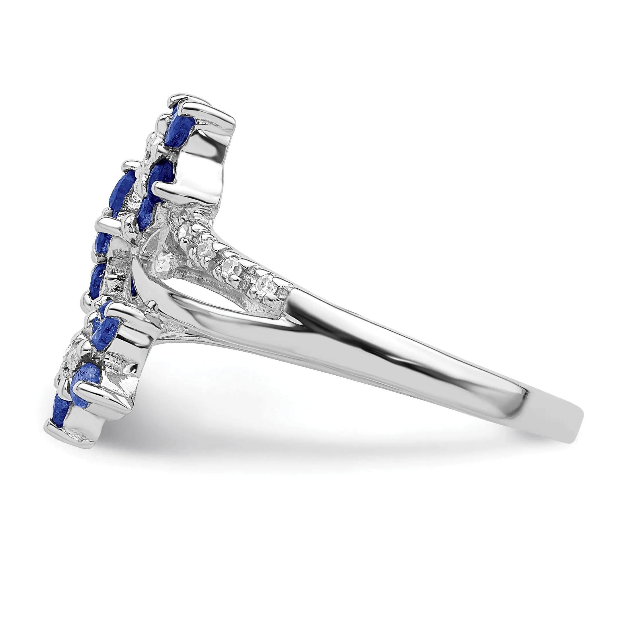 0.6 Ct Blue Sapphire & Diamond Prong Rhodium-Plated Sterling Silver Three-Flower Ring sold by Zulily product image thumbnail 3