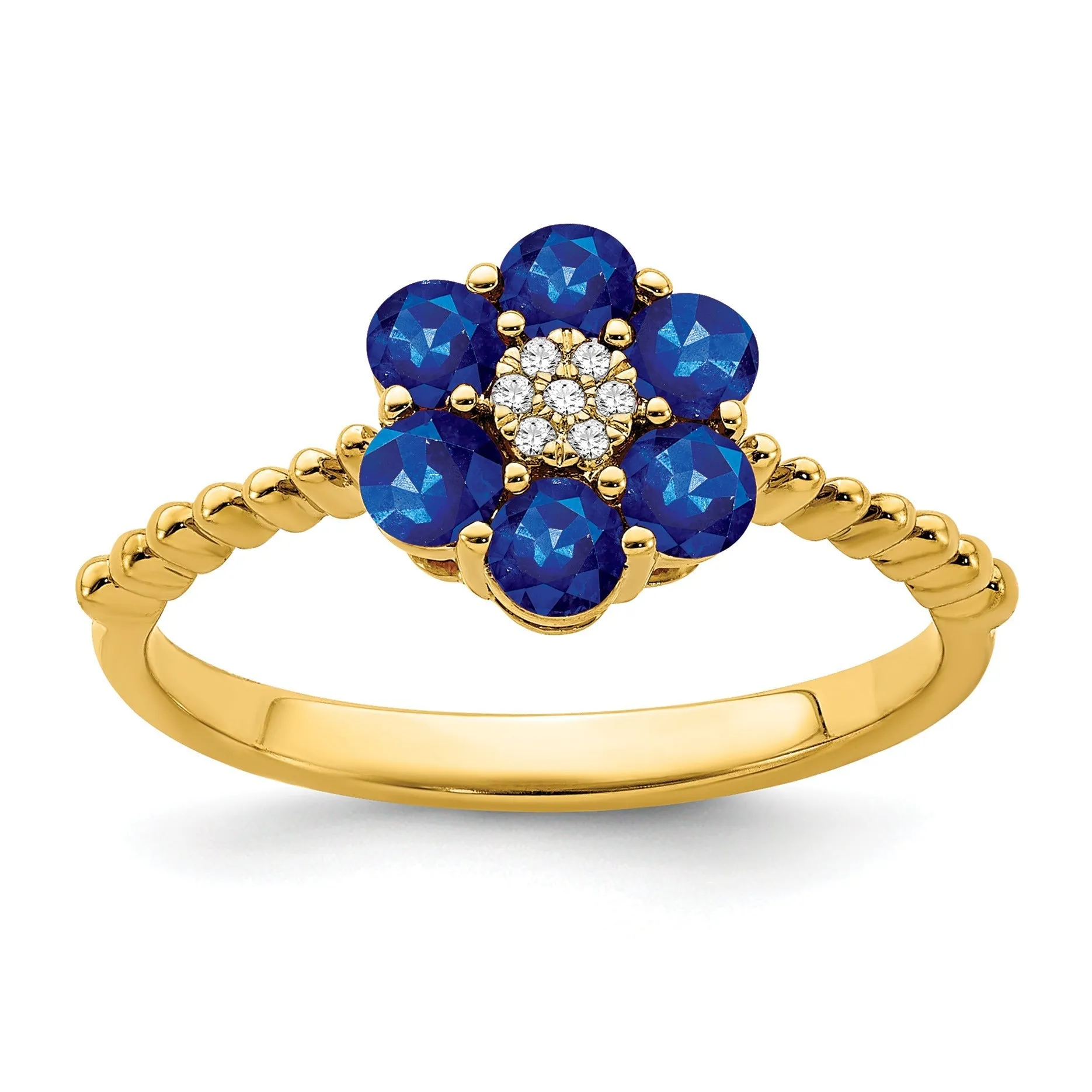 1.21 Ct Round Blue Sapphire and Diamond 14k Yellow Gold Floral Rope Band Ring sold by Zulily