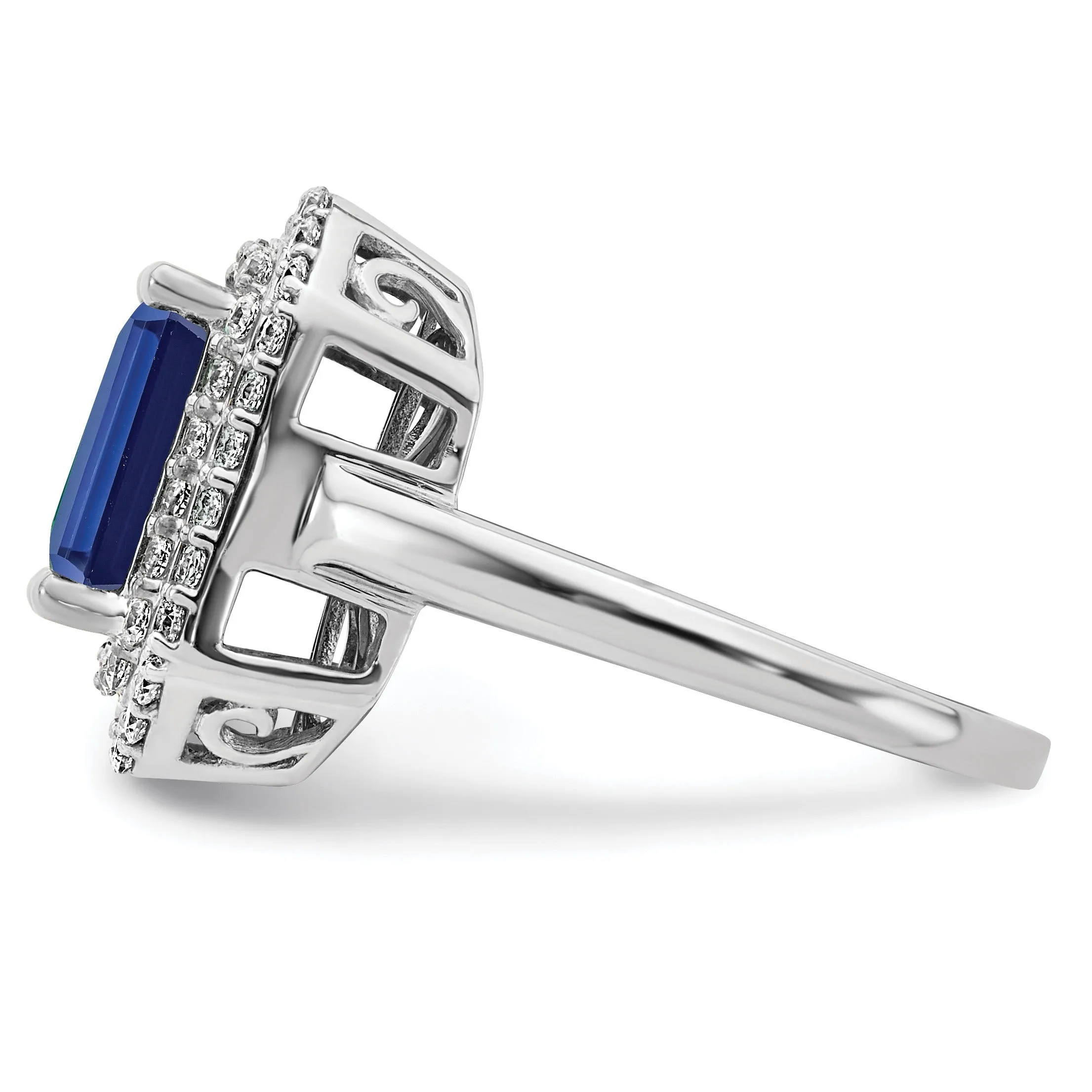 Emerald Cut Lab Created Blue Sapphire and Diamond 14K White Gold Double Halo Ring sold by Zulily product image thumbnail 4