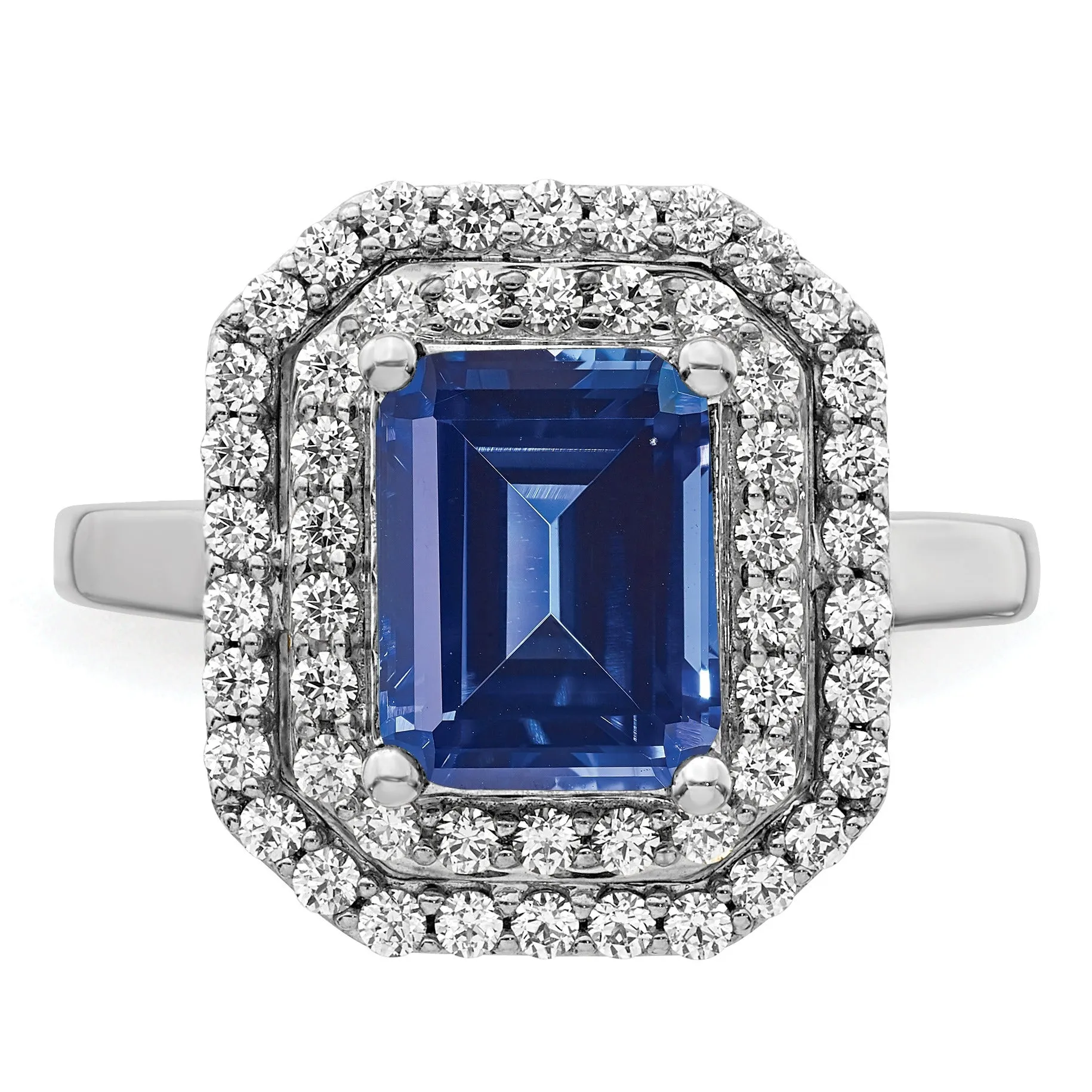 Emerald Cut Lab Created Blue Sapphire and Diamond 14K White Gold Double Halo Ring sold by Zulily product image thumbnail 5