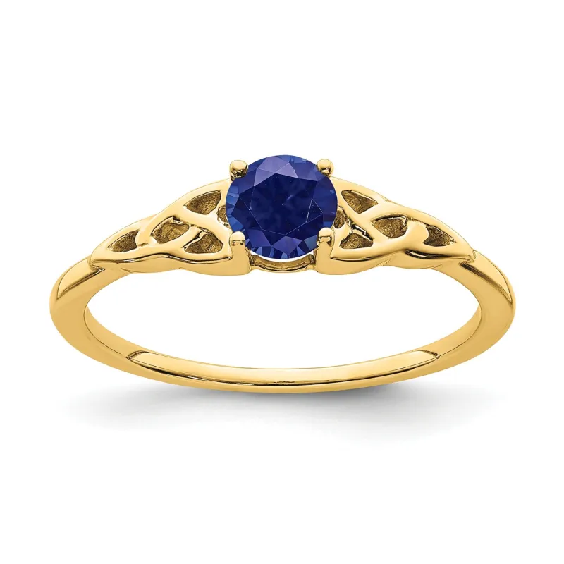 0.33 Ct Round Blue Created Sapphire Prong Yellow Gold Knot Solitaire Ring made by Zulily