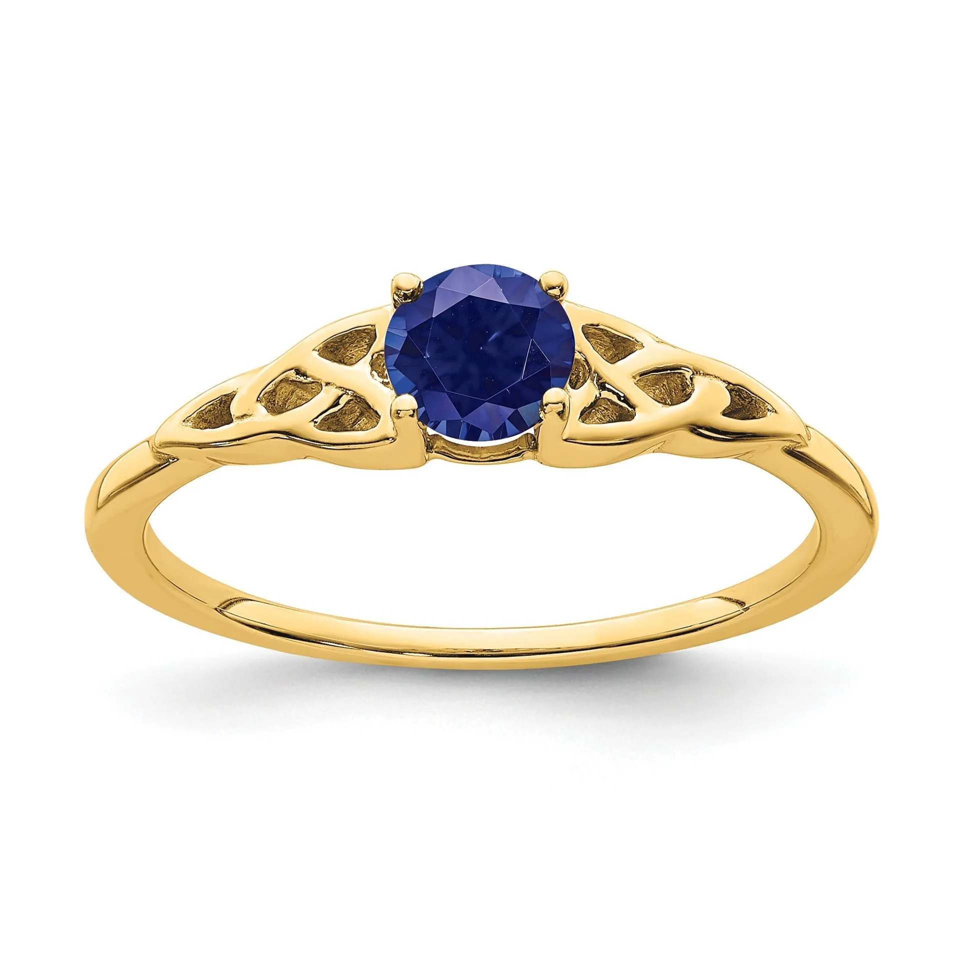 0.33 Ct Round Blue Created Sapphire Prong Yellow Gold Knot Solitaire Ring sold by Zulily
