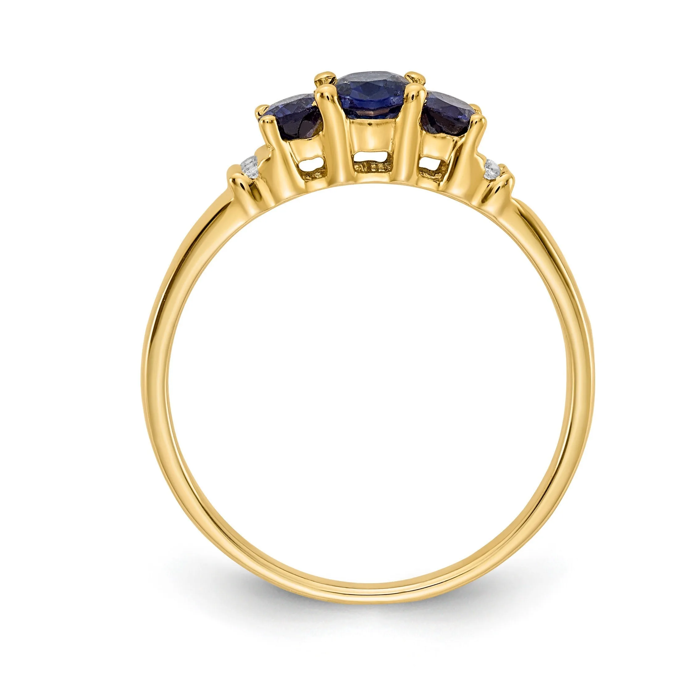 0.79 Ct Oval Blue Sapphire and Diamond Prong 14K Yellow Gold Three Stone Ring sold by Zulily product image thumbnail 3