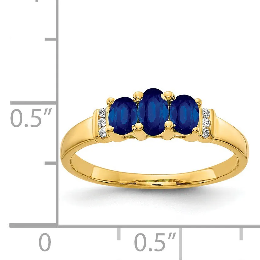 0.79 Ct Oval Blue Sapphire and Diamond Prong 14K Yellow Gold Three Stone Ring sold by Zulily product image thumbnail 4