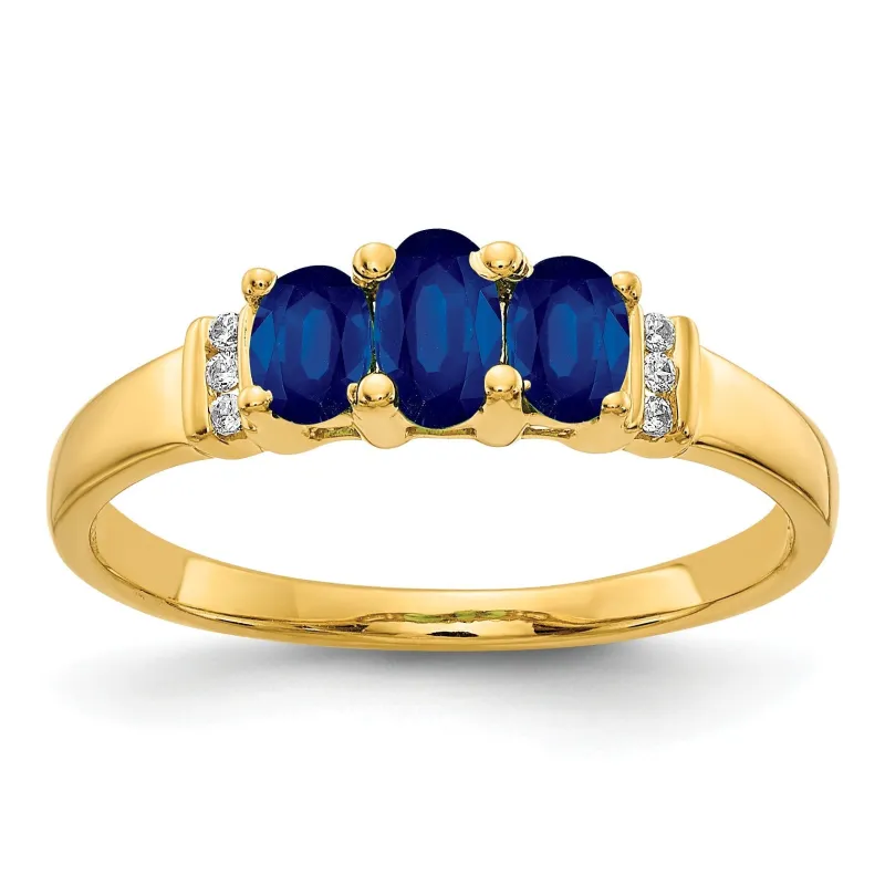 0.79 Ct Oval Blue Sapphire and Diamond Prong 14K Yellow Gold Three Stone Ring made by Zulily