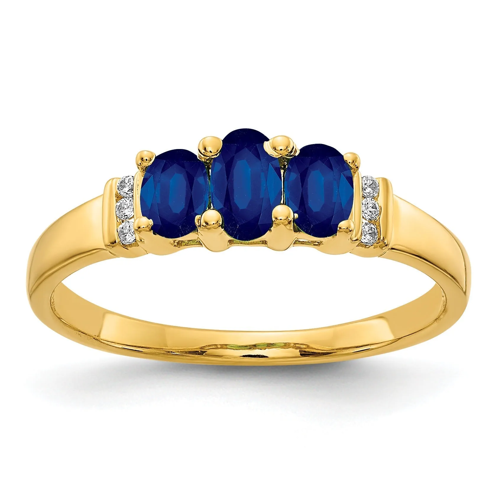 0.79 Ct Oval Blue Sapphire and Diamond Prong 14K Yellow Gold Three Stone Ring sold by Zulily