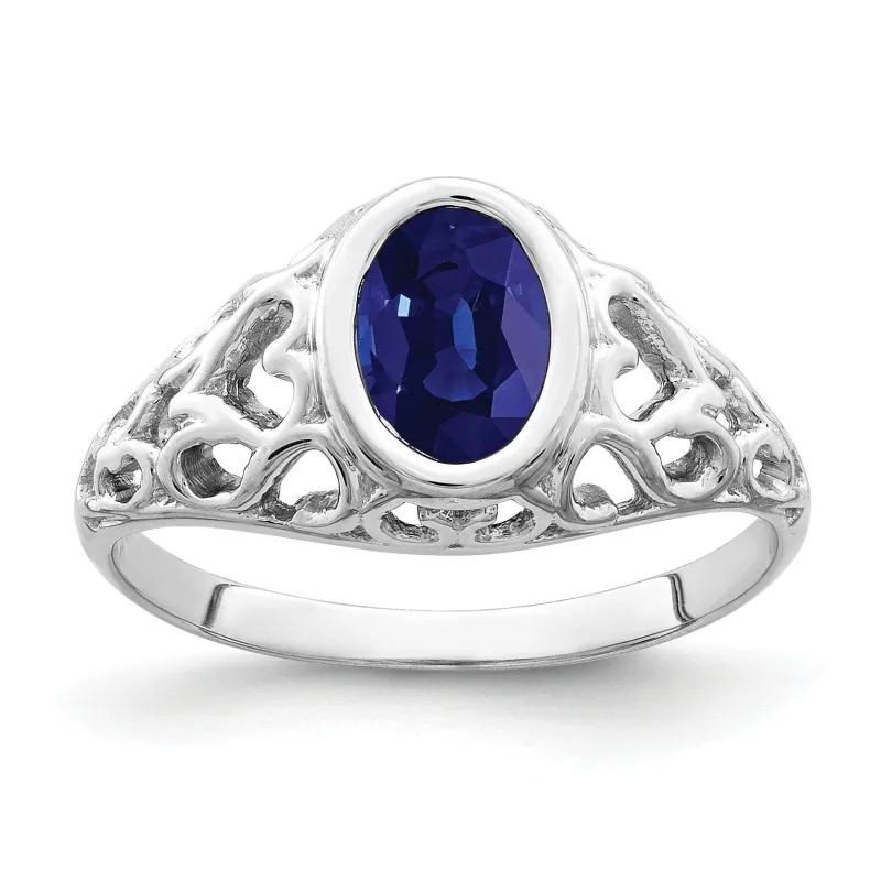1.05 Ct Oval Blue Sapphire Bezel 14K White Gold Solitaire Filigree Ring made by Zulily
