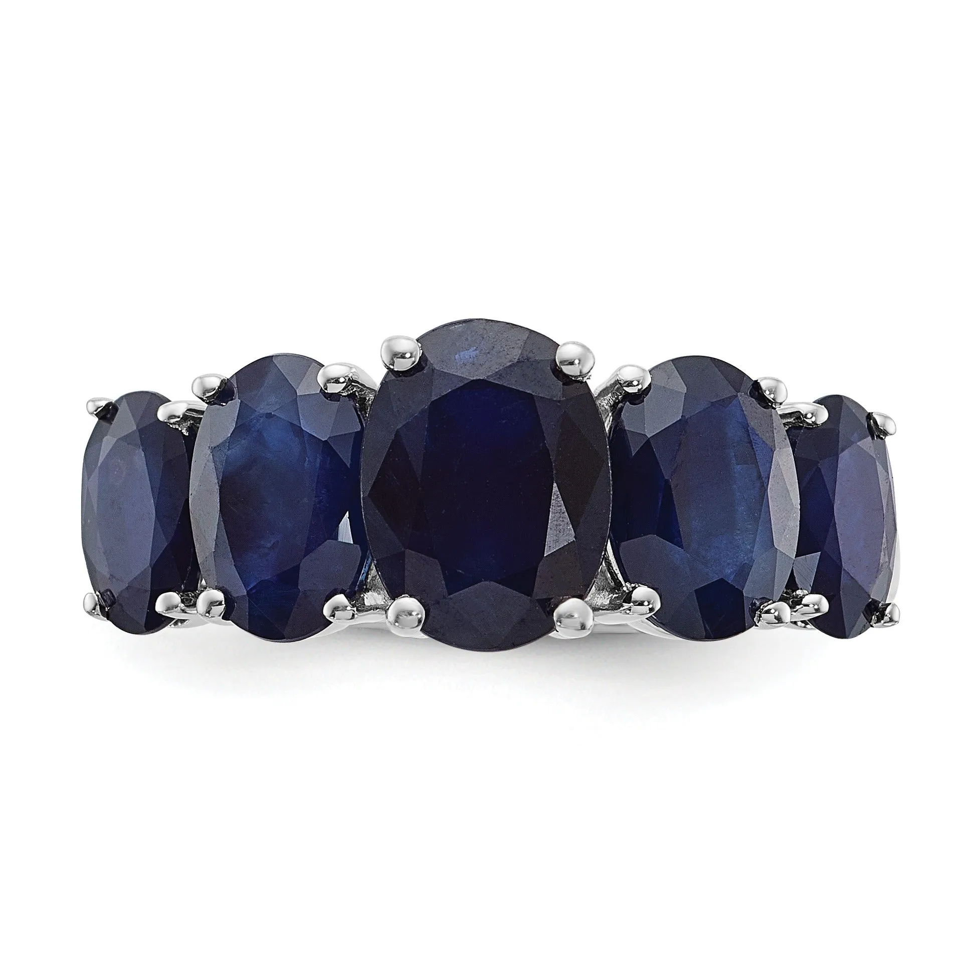4.75 Ct Oval Blue Lab Created Sapphire Prong Rhodium-Plated Silver Five Stone Ring sold by Zulily product image thumbnail 3