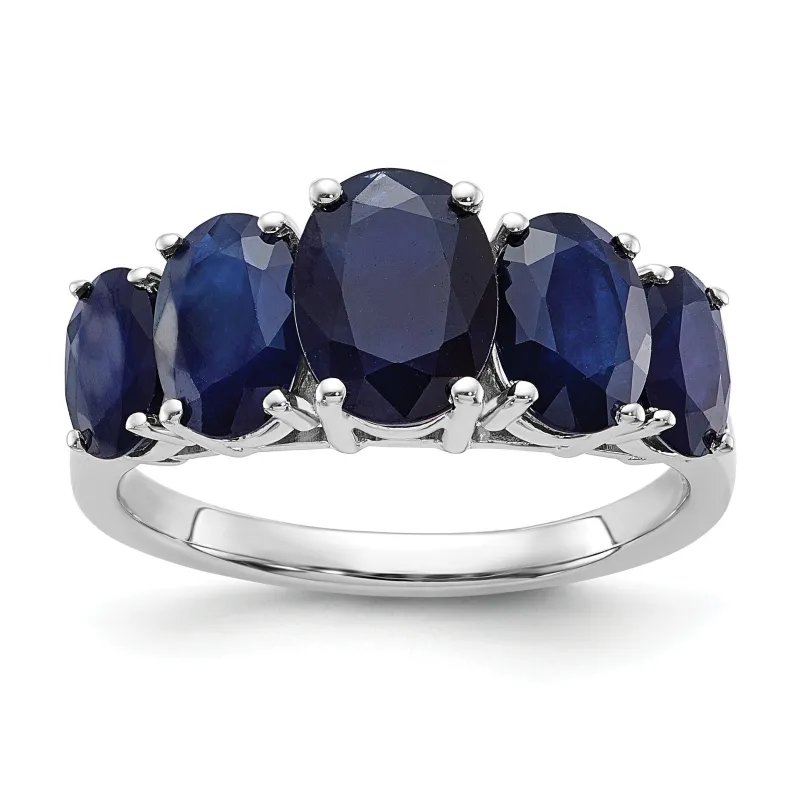 4.75 Ct Oval Blue Lab Created Sapphire Prong Rhodium-Plated Silver Five Stone Ring made by Zulily