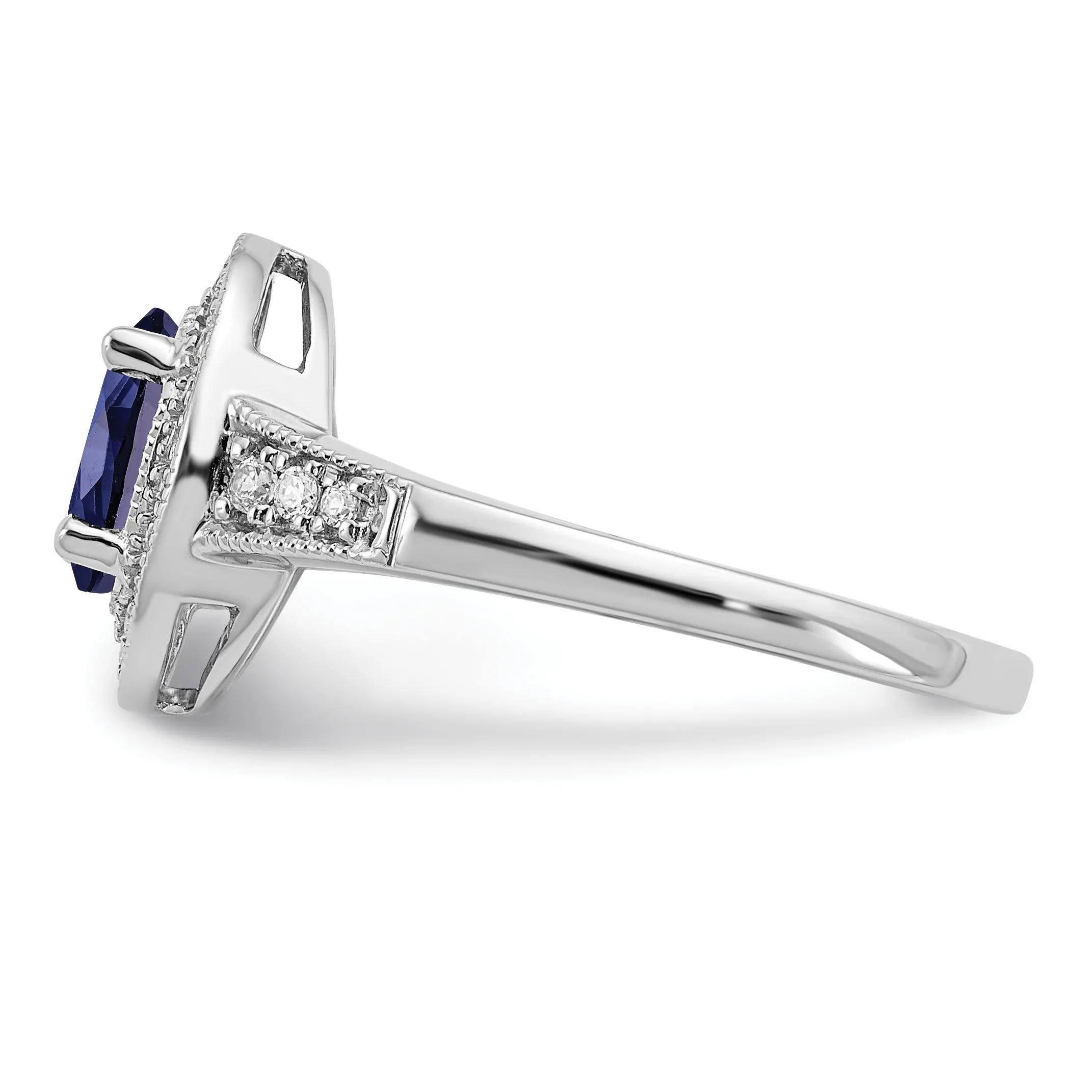 0.68 Ct Oval Lab Created Blue Sapphire and Diamond Prong 14K White Gold Halo Side Pave Ring sold by Zulily product image thumbnail 4