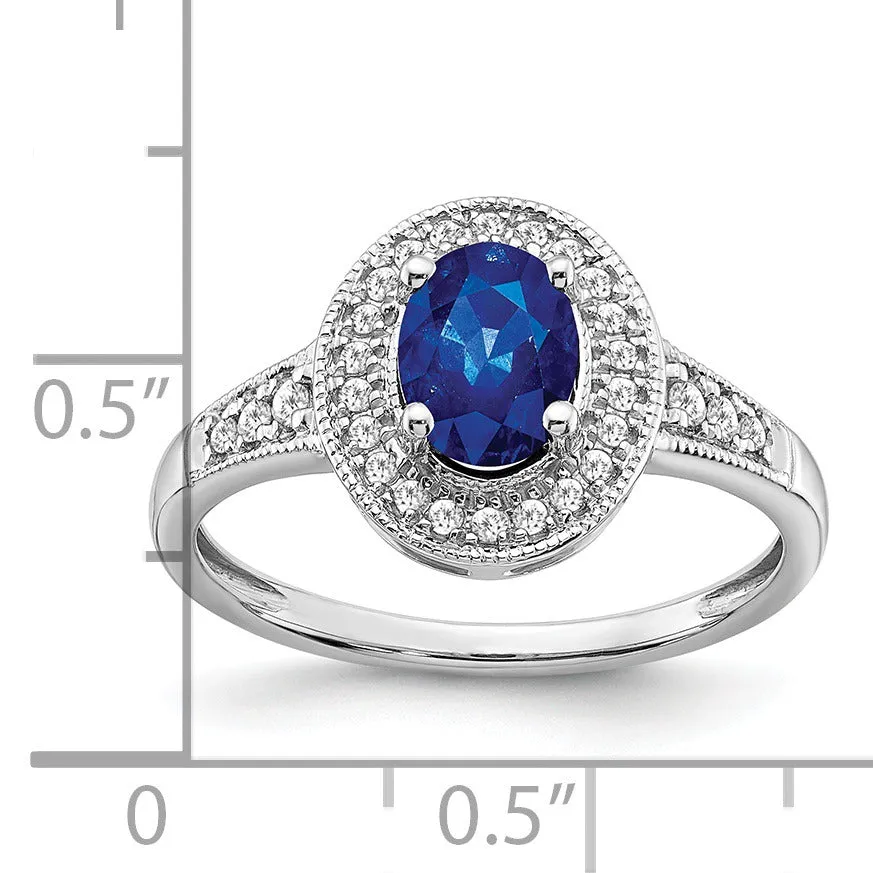 0.68 Ct Oval Lab Created Blue Sapphire and Diamond Prong 14K White Gold Halo Side Pave Ring sold by Zulily product image thumbnail 5