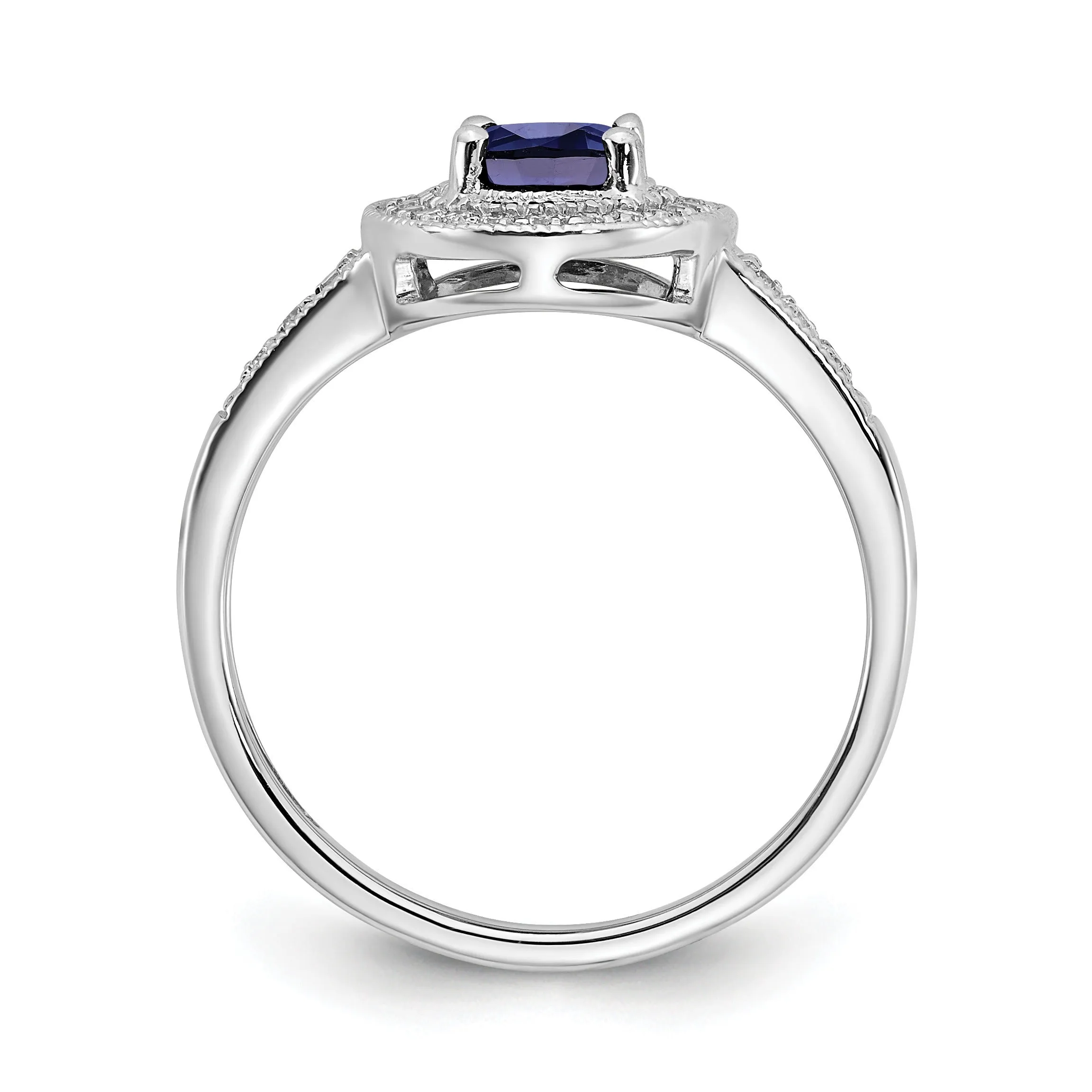 0.68 Ct Oval Lab Created Blue Sapphire and Diamond Prong 14K White Gold Halo Side Pave Ring sold by Zulily product image thumbnail 3