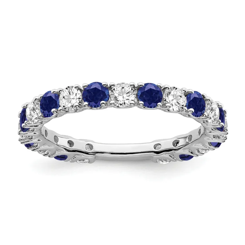 0.7 Ct Round Blue Lab-Created Sapphire & Diamond Prong 14K White Gold Eternity Band Ring made by Zulily
