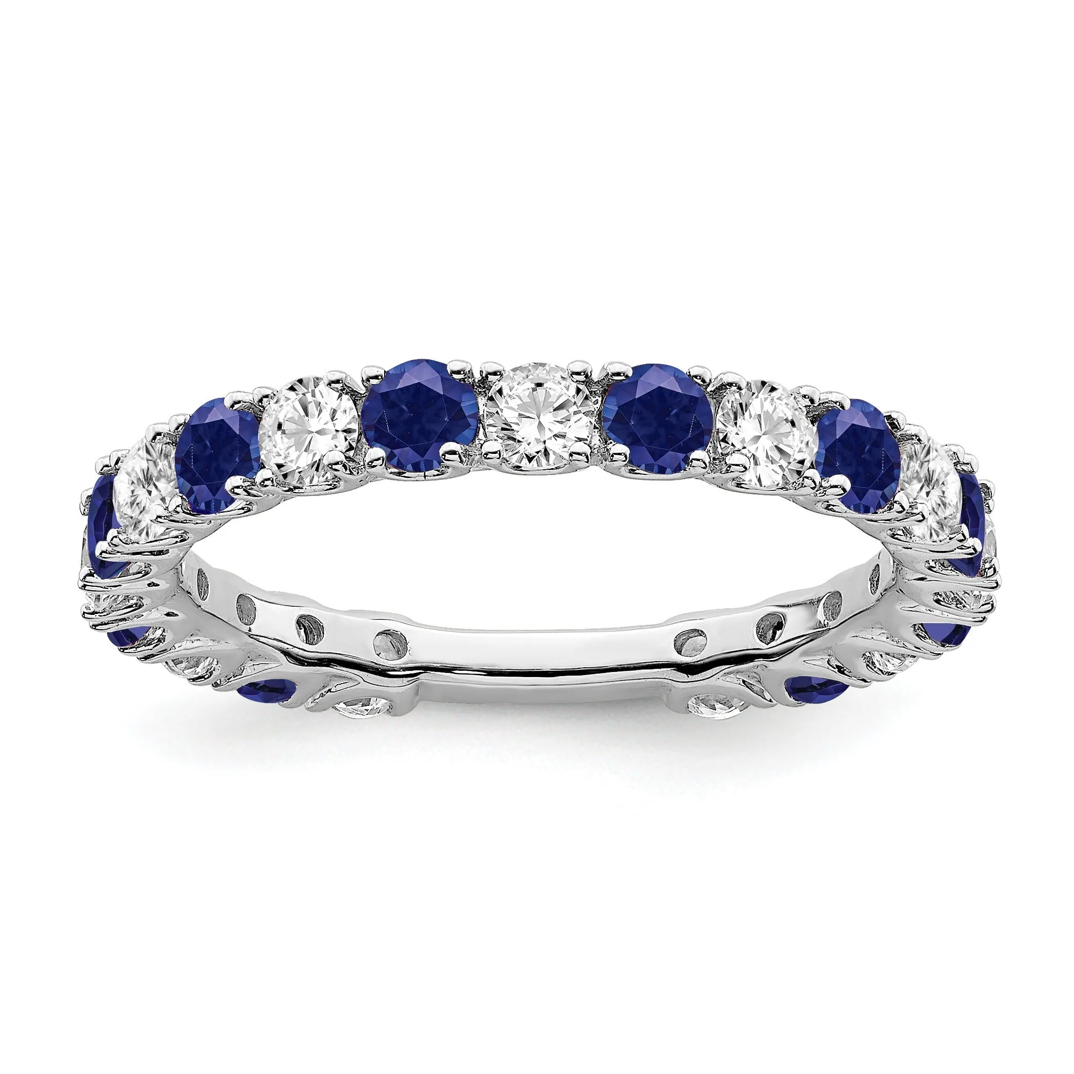 0.7 Ct Round Blue Lab-Created Sapphire & Diamond Prong 14K White Gold Eternity Band Ring sold by Zulily