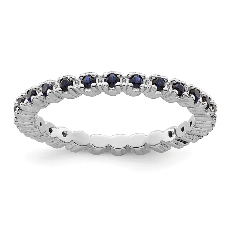 0.47 Ct Round Created Blue Sapphire Prong Silver Stackable Eternity Ring made by Zulily