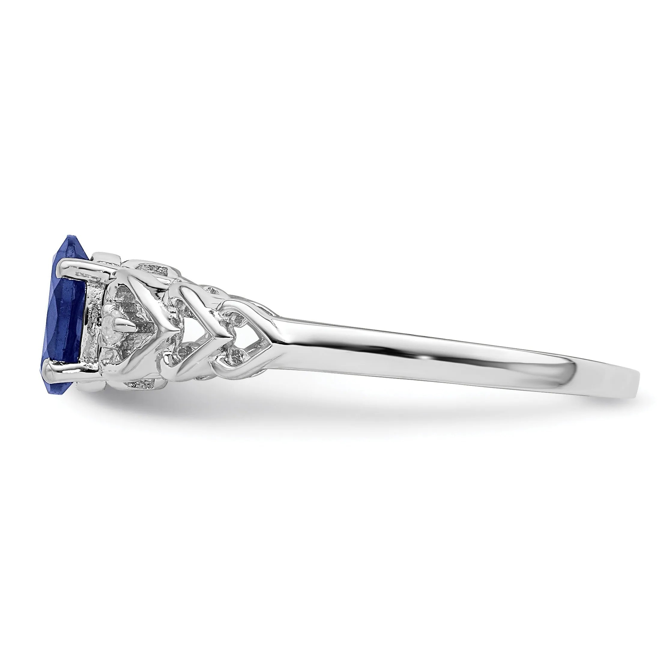 0.60 Ct Oval Blue Created Sapphire & Diamond Prong Rhodium-Plated Silver Heart Band Ring sold by Zulily product image thumbnail 3