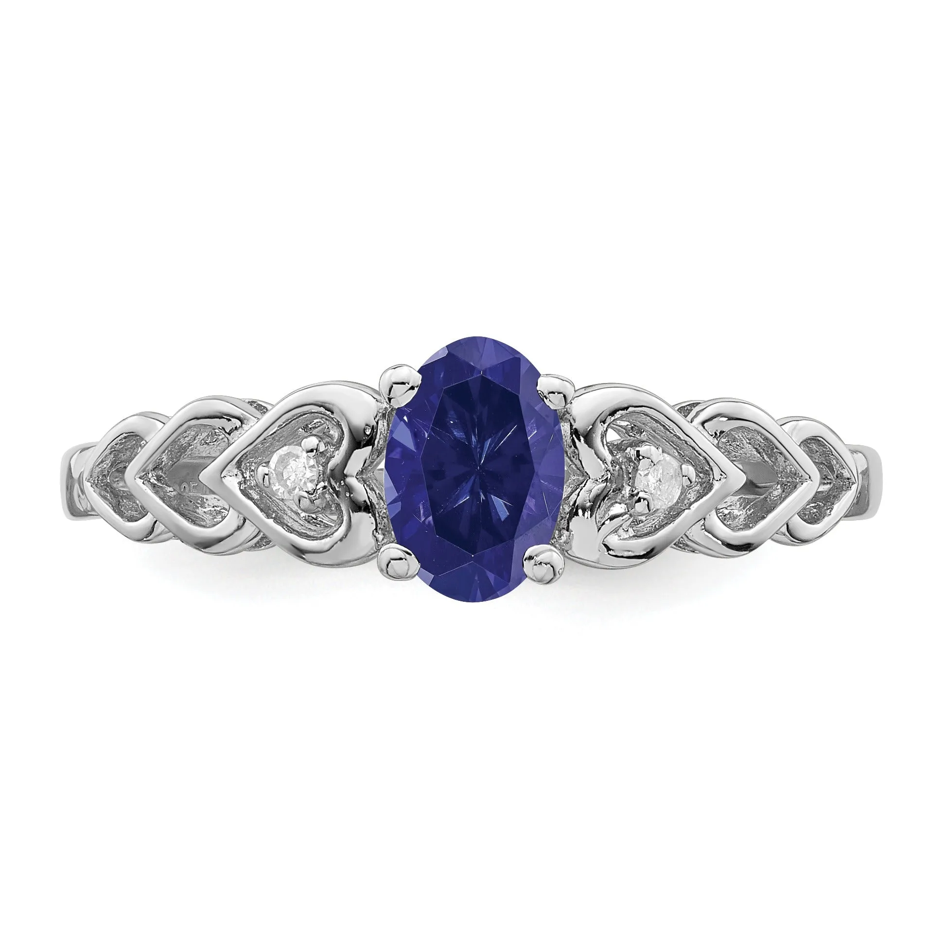 0.60 Ct Oval Blue Created Sapphire & Diamond Prong Rhodium-Plated Silver Heart Band Ring sold by Zulily product image thumbnail 2