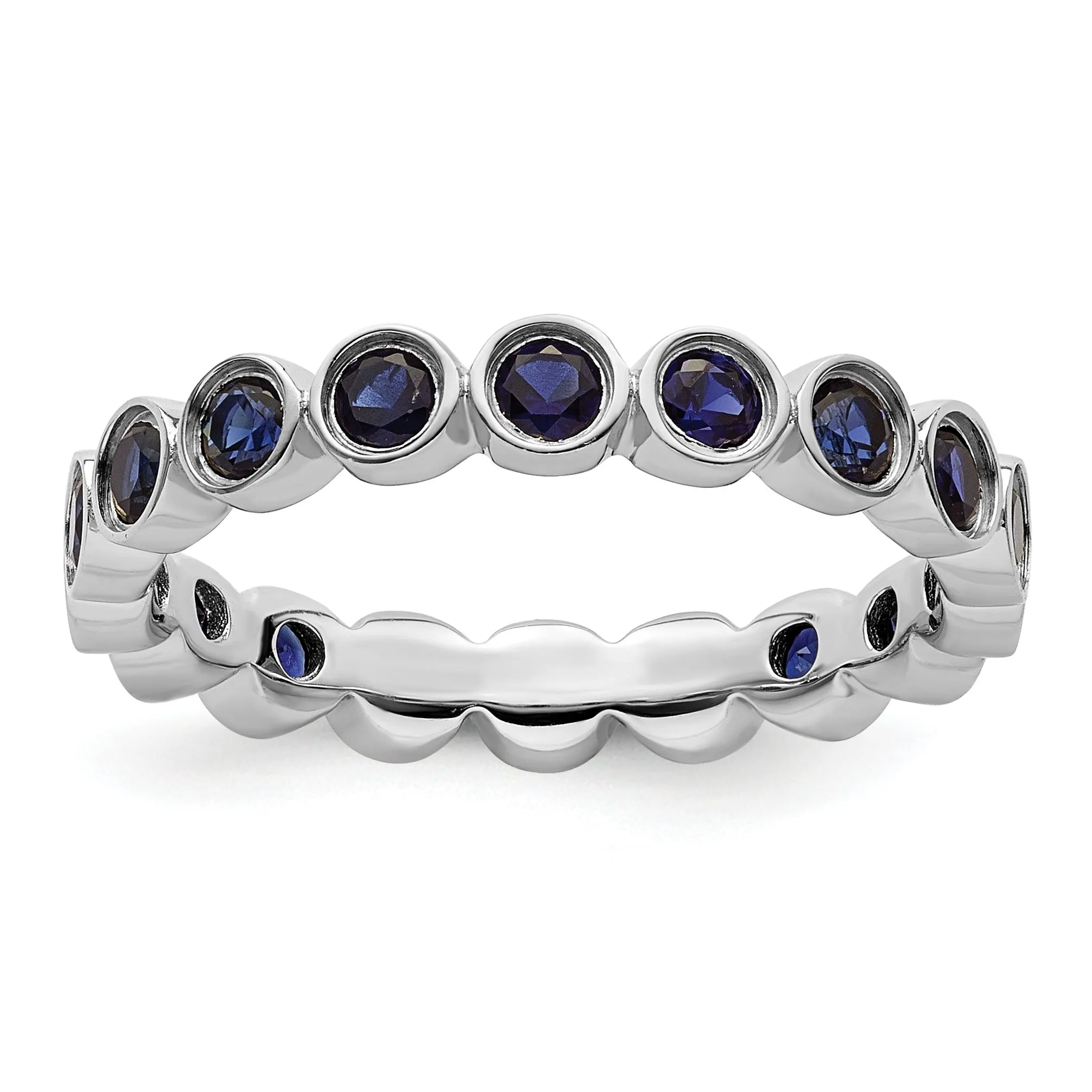 1.29 Ct Round Blue Created Sapphire Bezel Silver Eternity Stackable Ring sold by Zulily
