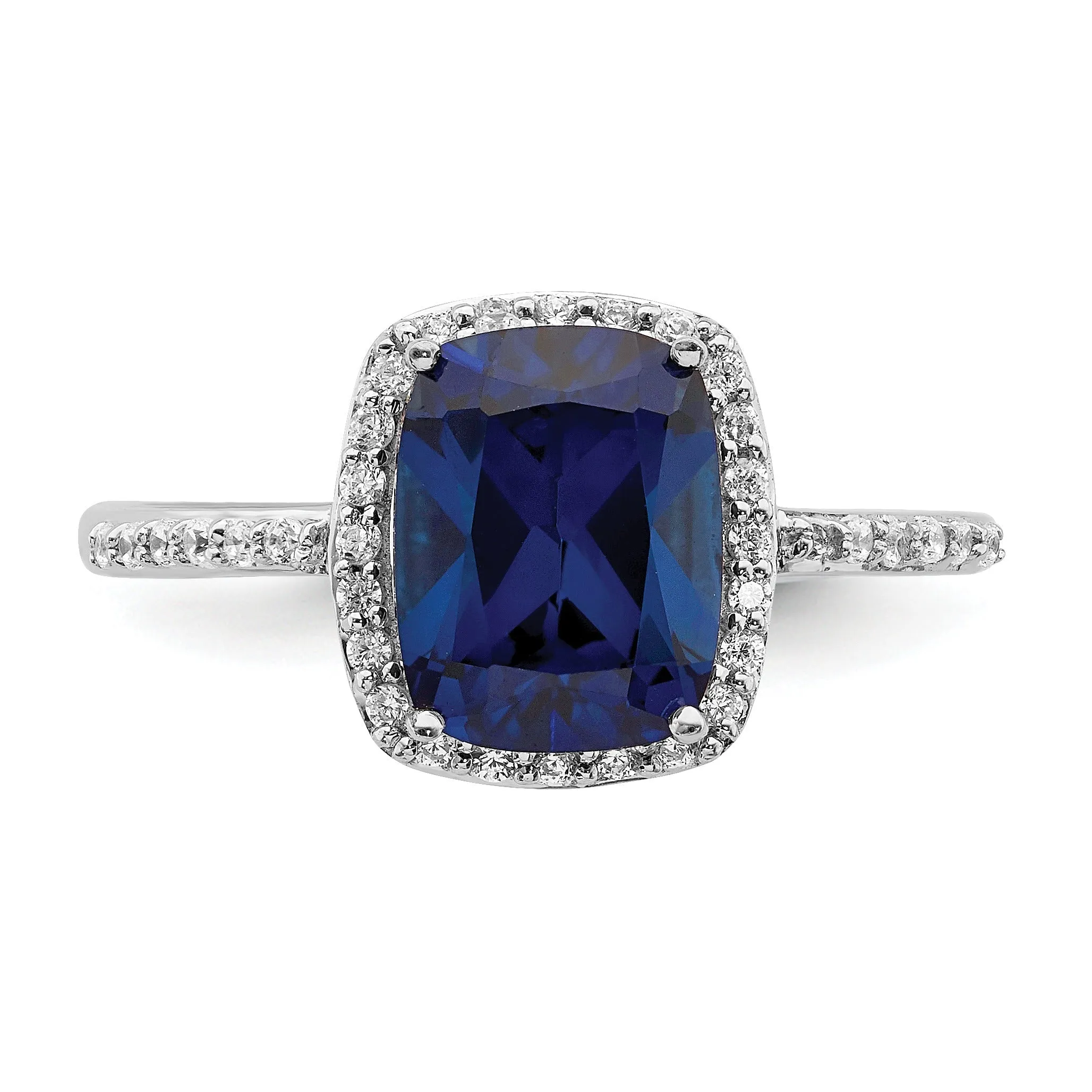 2.3 Ct Cushion Blue Created Sapphire & CZ Prong Rhodium-Plated Silver Halo Pave Band Ring sold by Zulily product image thumbnail 3