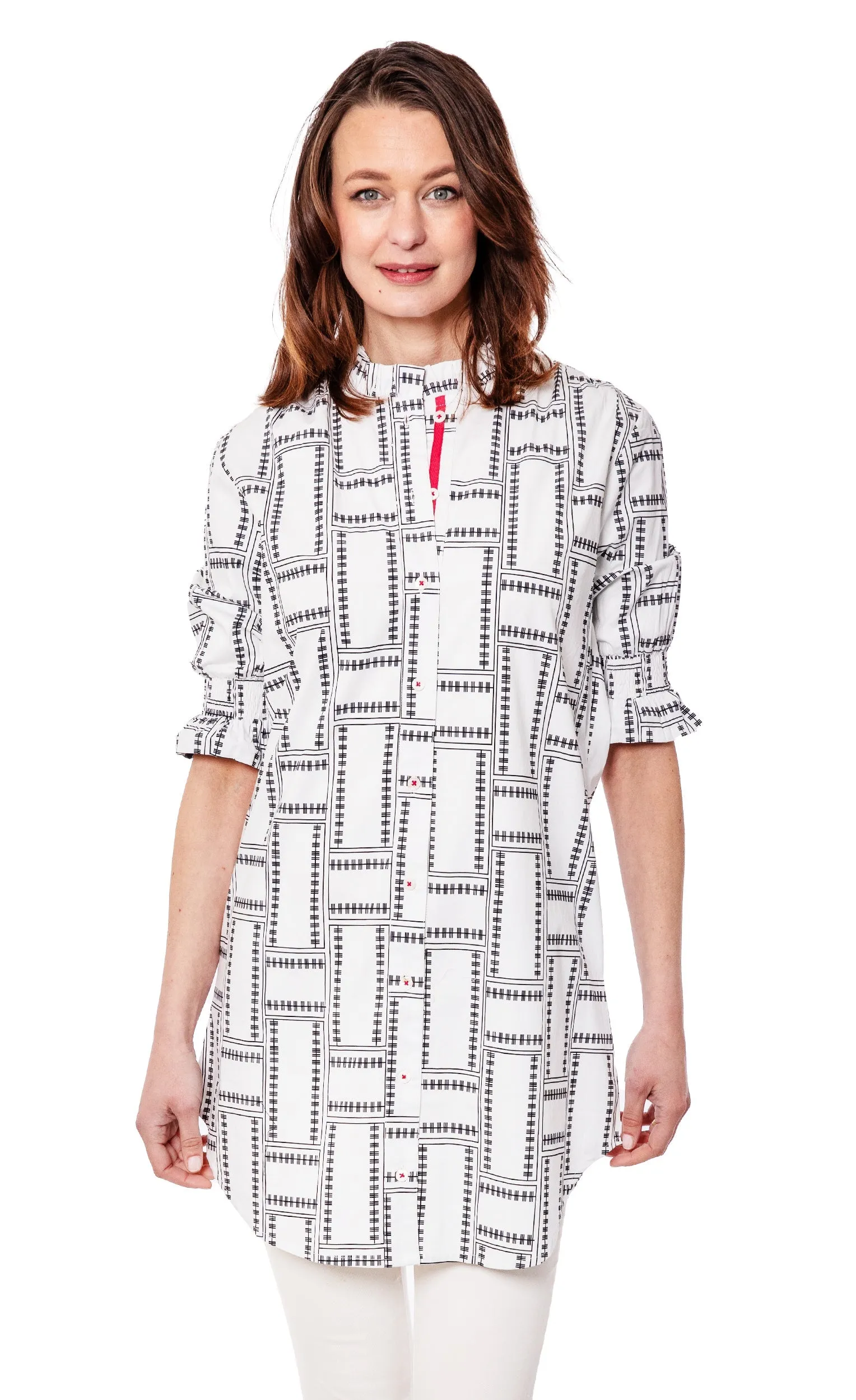 Big Shirt Tunic with Ruffle Sleeves White Geo sold by Zulily product image thumbnail 2