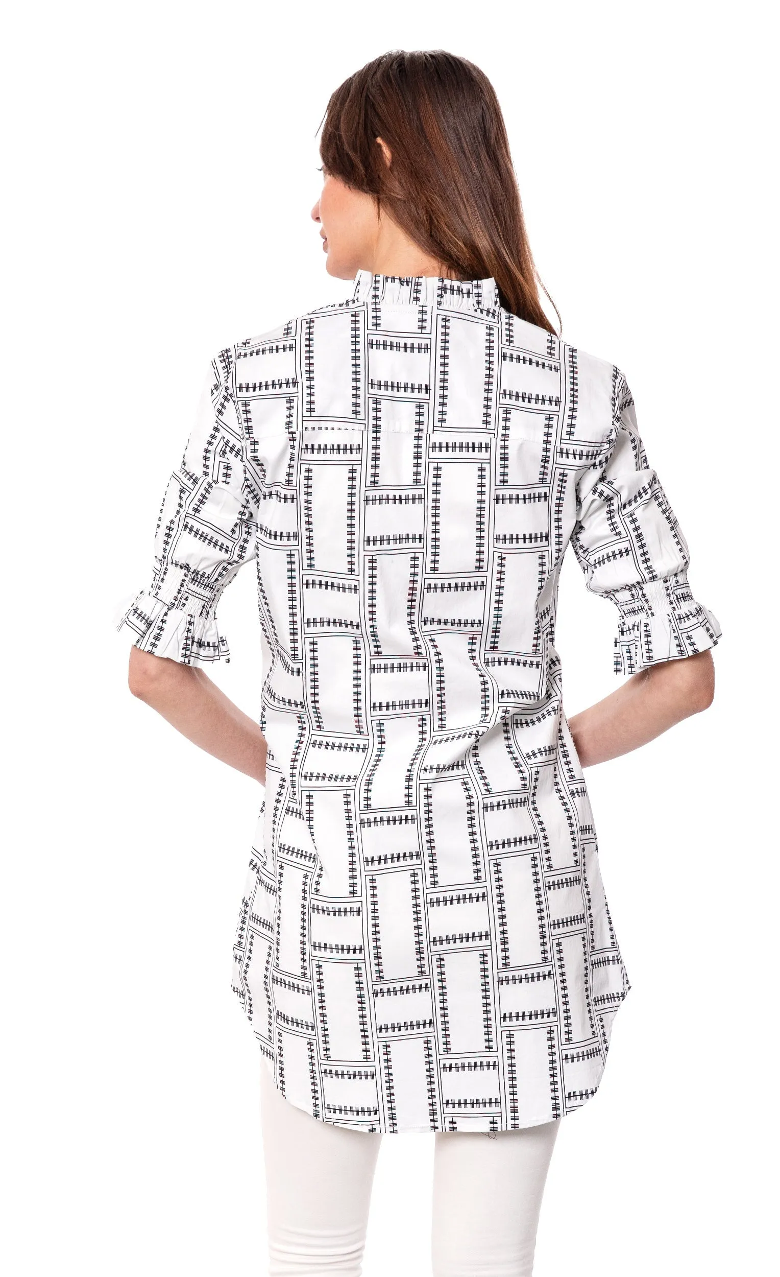 Big Shirt Tunic with Ruffle Sleeves White Geo sold by Zulily product image thumbnail 3