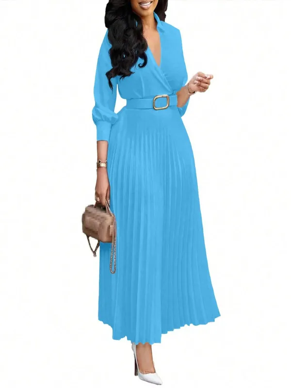 Chic YC Women's 3/4 Sleeve Flared A Line Dress Casual Semi Formal Wedding Guest Office Lady Dresses with Belt made by Zulily