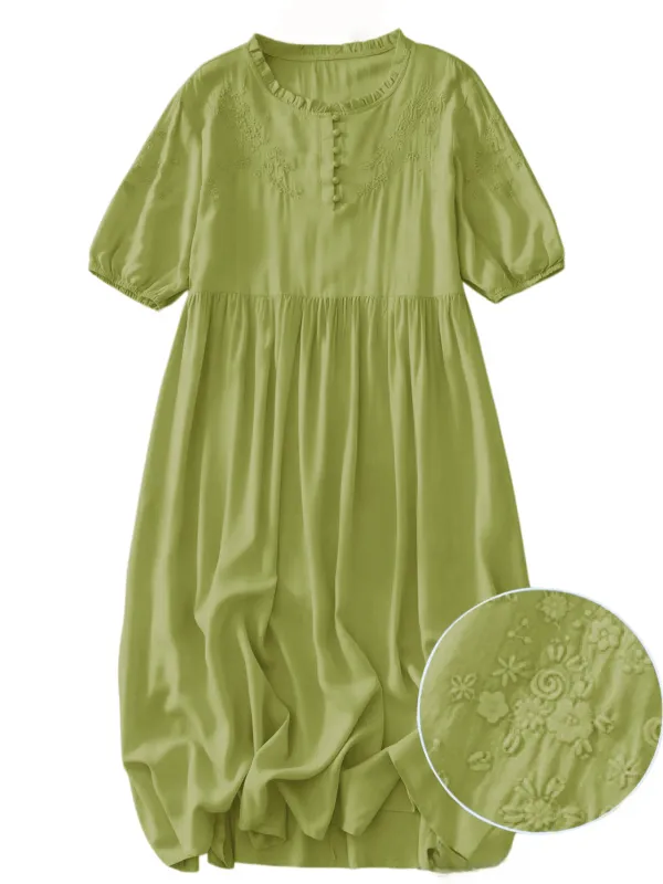 Chic YC Women's Embroidered Puff Sleeve Midi Dress Casual Loose Flowy Summer Dress made by Zulily