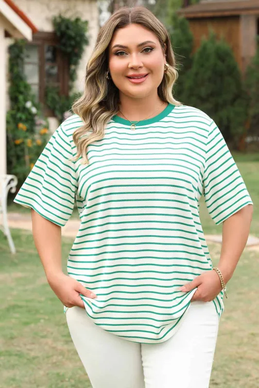Threaded Pear Collins Plus Size Stripe Top made by Threaded Pear