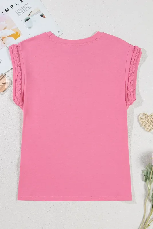 Threaded Pear Anika Braided Cap Sleeve Crew Neck Top made by Threaded Pear