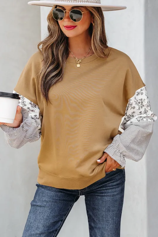 Threaded Pear Beazita Patchwork Ruffled Sleeve Sweatshirt made by Threaded Pear