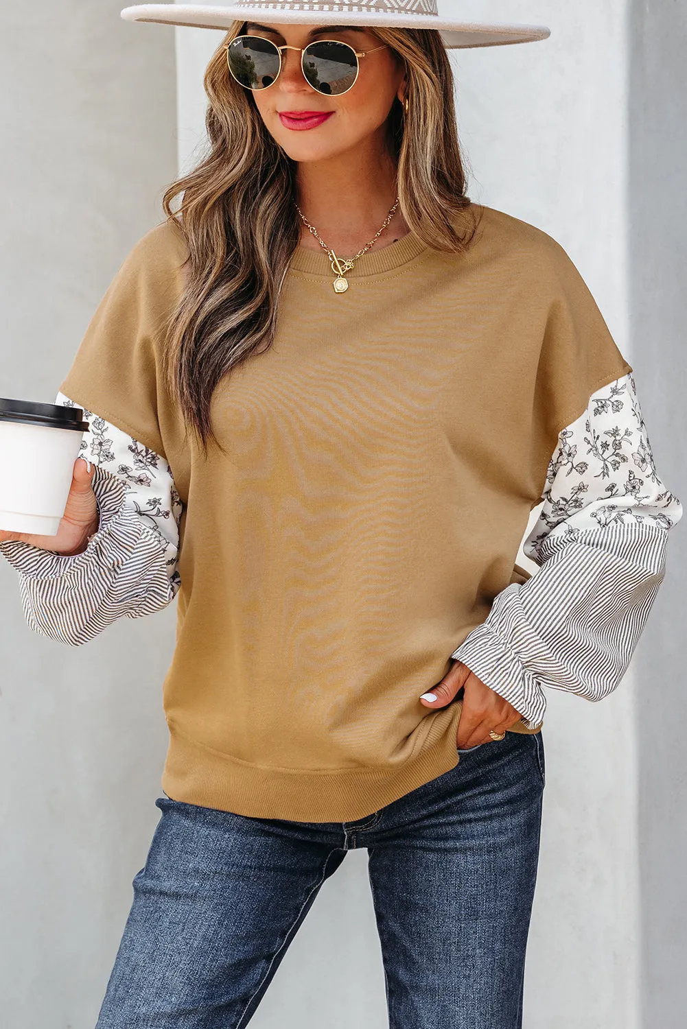 Threaded Pear Beazita Patchwork Ruffled Sleeve Sweatshirt sold by Zulily