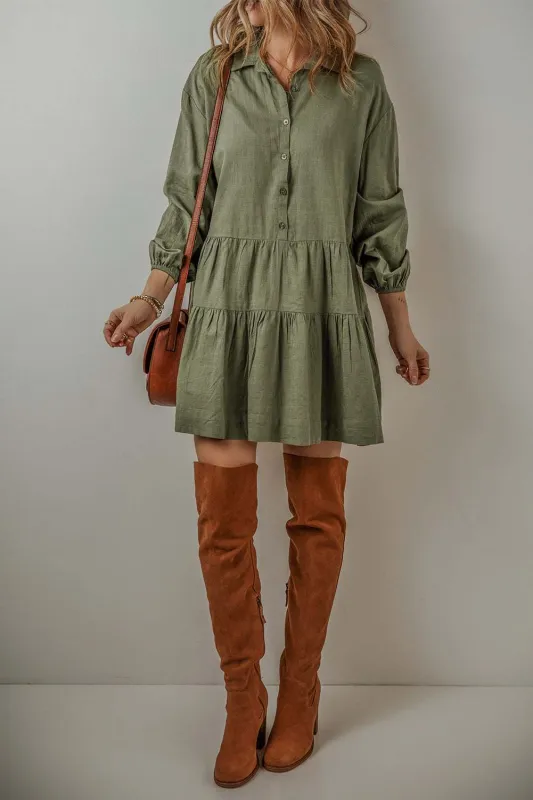 Threaded Pear Ariana Puff Sleeve Buttoned Tiered Dress made by Threaded Pear