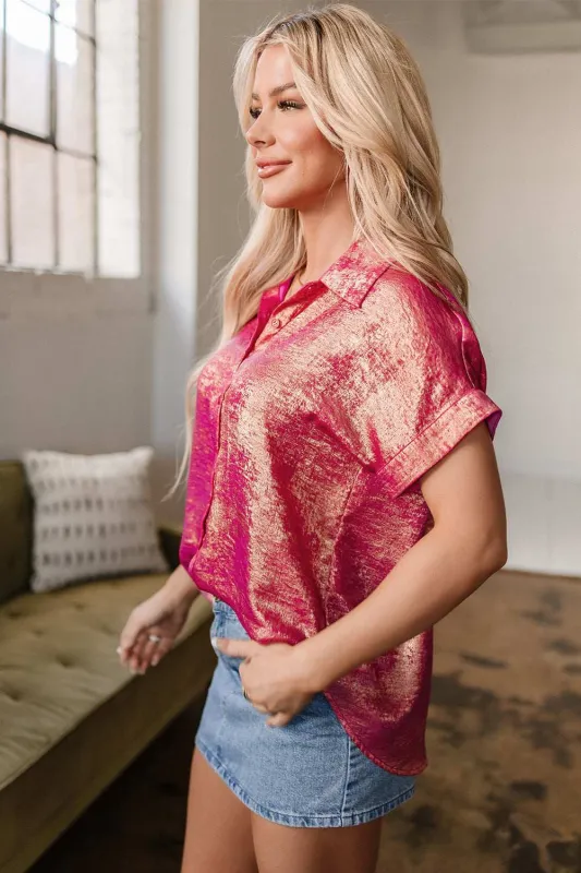 Threaded Pear Amoura Metallic Sheen Buttoned Top made by Threaded Pear