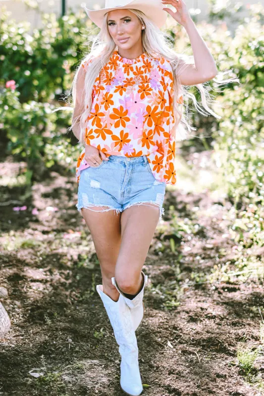 Threaded Pear Alison Ruffled Sleeve Smocked Floral Top made by Threaded Pear